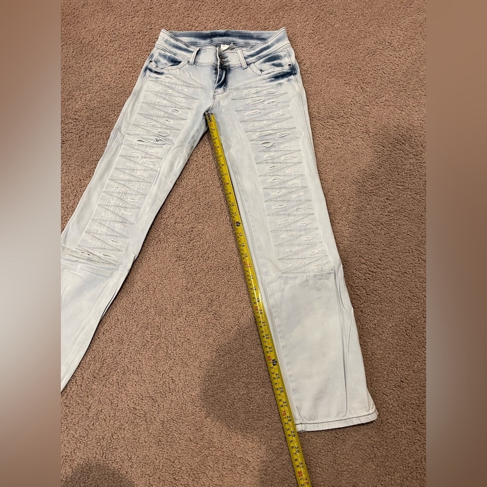 RUSTY LOPEZ Y2K Faded Low Waist Straight Leg Denim Distressed Jeans - Picture 8 of 8
